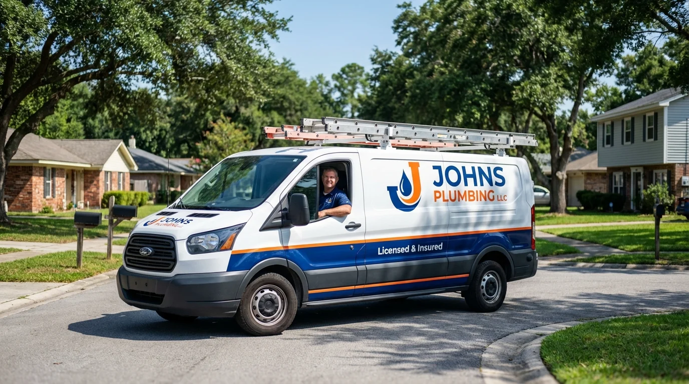 Johns Plumbing LLC service van in La Cygne, KS