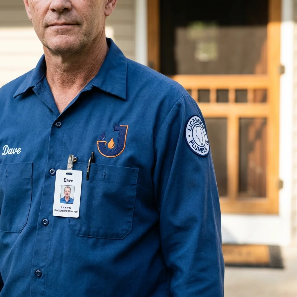 Licensed plumber showing ID badge in La Cygne, KS