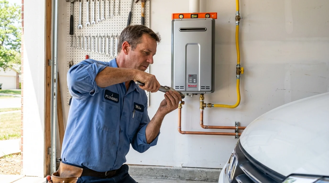 Tankless water heater installation by a Johns Plumbing LLC plumber in La Cygne